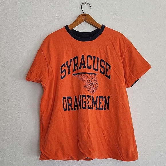 Vtg Champion Double Face Syracuse Orangemen Orange and Blue Short Sleeve Tshirt
